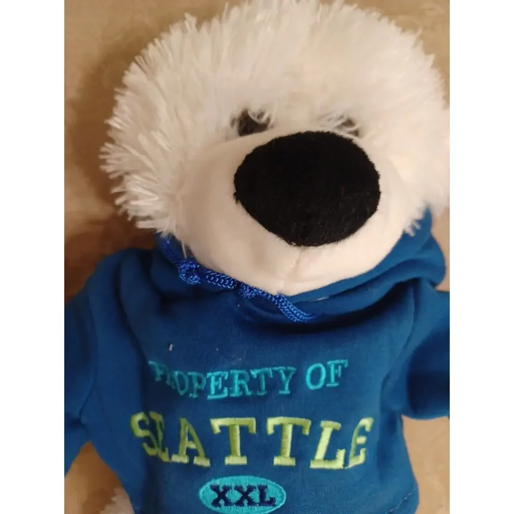 Seattle White Teddy Bear Plush Stuffed Blue Hoody 15